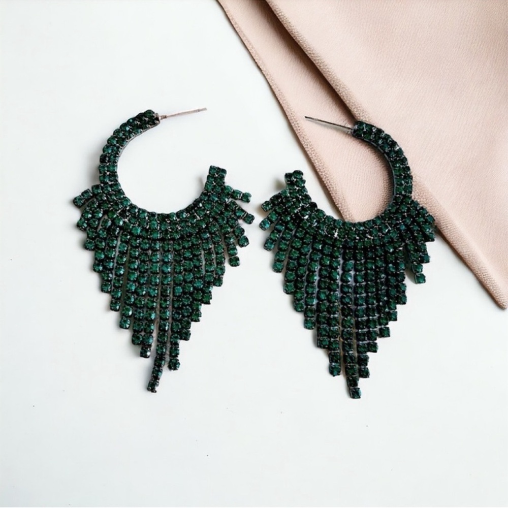 SALE Dazzling Deep Emerald Green Rhinestone Statement Earrings